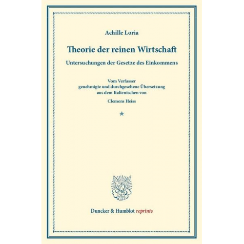 Achille Loria - Theorie der reinen Wirtschaft.