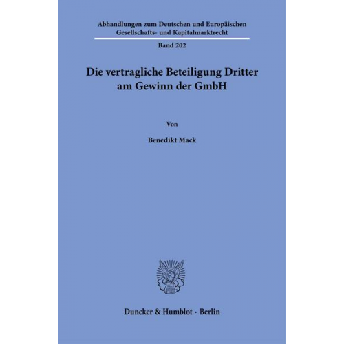 Benedikt Mack - Die vertragliche Beteiligung Dritter am Gewinn der GmbH.