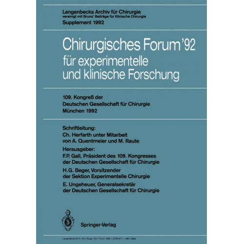 Chirurgisches Forum ’92 für experimentelle und klinische Forschung