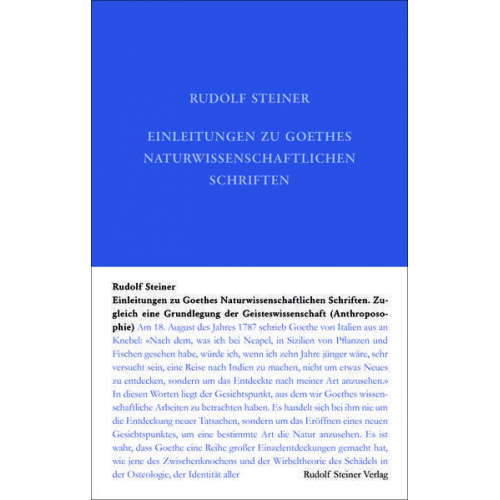 Rudolf Steiner - Einleitungen zu Goethes Naturwissenschaftlichen Schriften