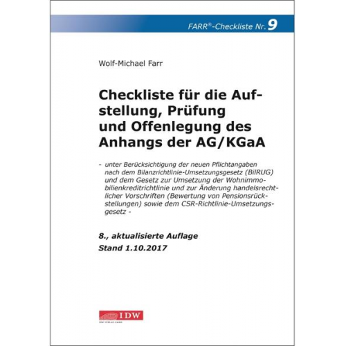 Wolf-Michael Farr - Farr, Checkliste 9 (Anhangs der AG/KGaA), 8.A.