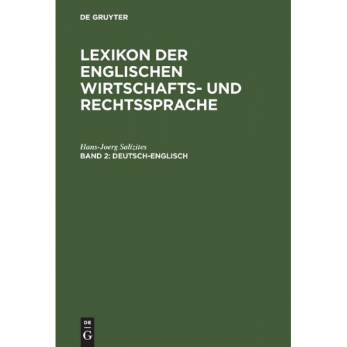 Hans-Joerg Salízites - Lexikon der englischen Wirtschafts- und Rechtssprache / Deutsch-Englisch