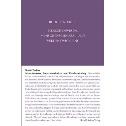 Rudolf Steiner - Menschenwesen, Menschenschicksal und Welt-Entwickelung