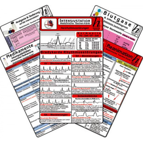 Intensiv-Station Karten-Set - Analgesie & Sedierung, Blutgase & Differentialdiagnose, Herzrhythmusstörungen, Inkompatibilitäten intravenöser Medikamen