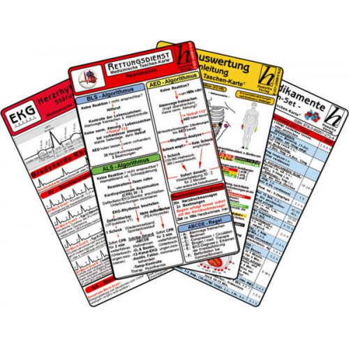 Rettungsdienst Karten-Set - EKG, Herzrhythmusstörungen, Notfallmedikamente, Reanimation