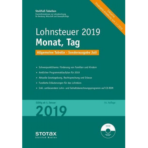 Tabelle, Lohnsteuer 2019 Monat, Tag - Sonderausgabe Juli