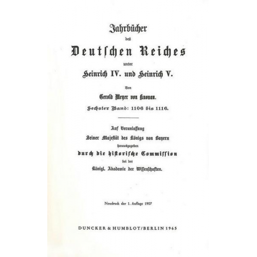 Gerold Meyer Knonau - Jahrbücher des Deutschen Reiches unter Heinrich IV. und Heinrich V.