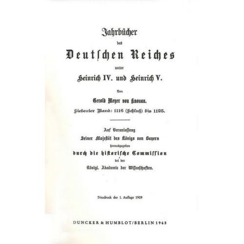 Gerold Meyer Knonau - Jahrbücher des Deutschen Reiches unter Heinrich IV. und Heinrich V.