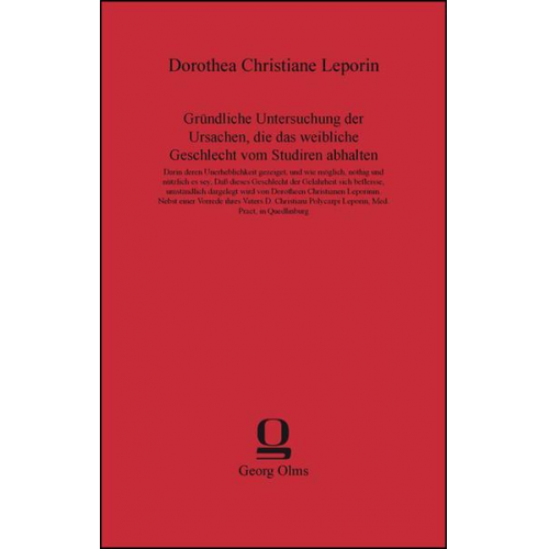 Dorothea Christiane Leporin - Gründliche Untersuchung der Ursachen, die das weibliche Geschlecht vom Studiren abhalten