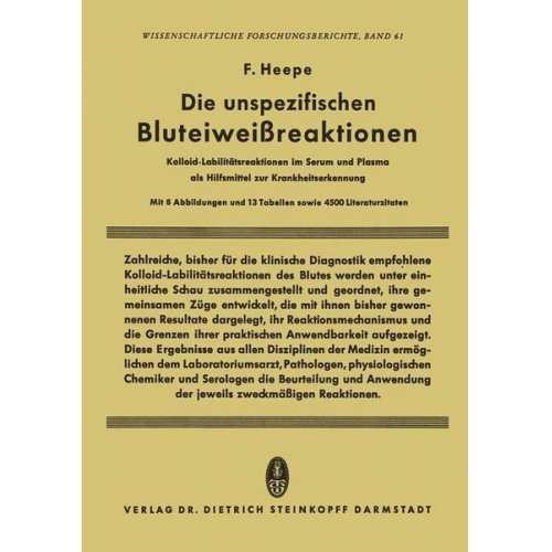 Fritz Heepe - Die unspezifischen Bluteiweissreaktionen