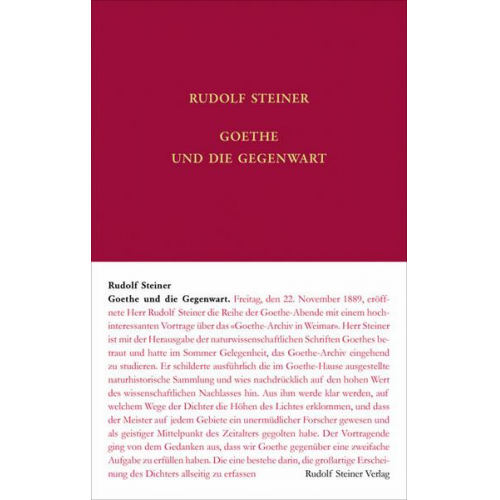 Rudolf Steiner - Goethe und die Gegenwart