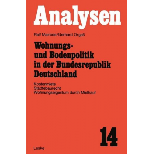 Ralf Mairose - Wohnungs- und Bodenpolitik in der Bundesrepublik Deutschland