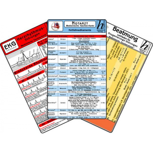 Notarzt Karten-Set - Herzrhythmusstörungen, Notfallmedikamente, Beatmung - Oxygenierungs-Störungen, EKG Auswertung