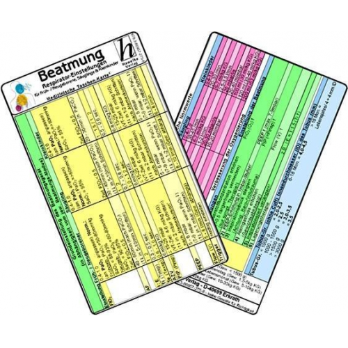 Beatmung - Respirator-Einstellungen für Früh- / Neugeborene, Säuglinge & Kleinkinder - Medizinische Taschen-Karte