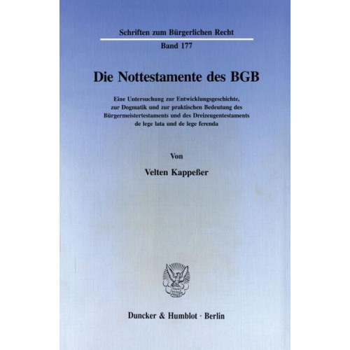 Velten Kappesser - Die Nottestamente des BGB.