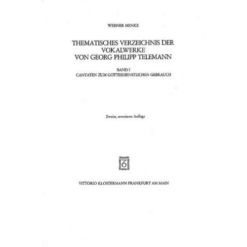 Werner Menke - Thematisches Verzeichnis der Vokalwerke von Georg Philipp Telemann