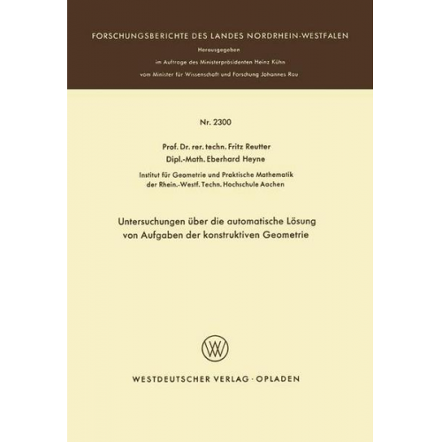 Fritz Reutter - Untersuchungen über die automatische Lösung von Aufgaben der konstruktiven Geometrie