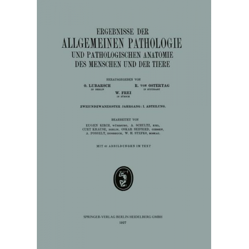 Eugen Kirch & A. Schultz & Curt Krause & Oskar Seifried & Adolf Posselt - Ergebnisse der Allgemeinen Pathologie und Pathologischen Anatomie des Menschen und der Tiere