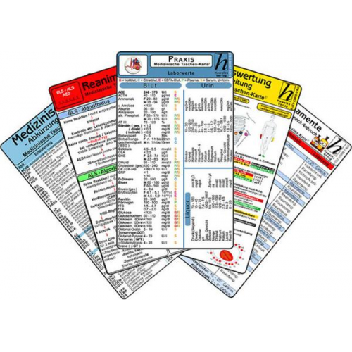 Arztpraxis Karten-Set - praktisches Set mit Laborwerten, Medikamenten-Haltbarkeit, Reanimation, EKG Auswertung & med. Abkürzungen