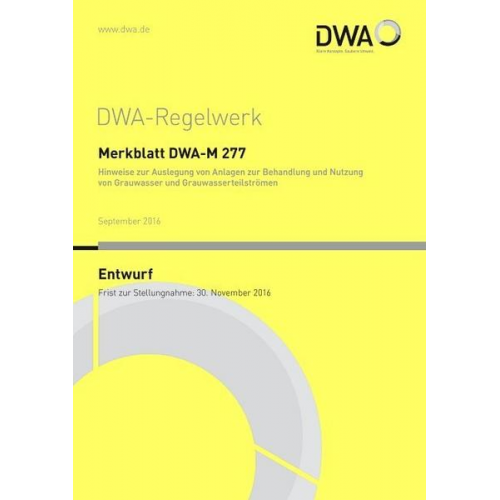 Merkblatt DWA-M 277 Hinweise zur Auslegung von Anlagen zur Behandlung und Nutzung von Grauwasser und Grauwasserteilströmen (Entwurf)