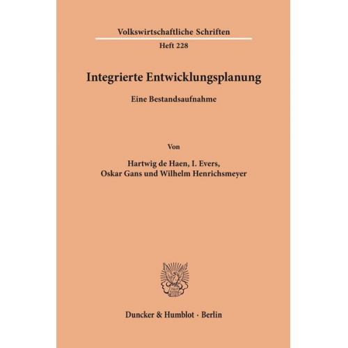 Hartwig de Haen & I. Evers & Oskar Gans & Wilhelm Henrichsmeyer - Integrierte Entwicklungsplanung.