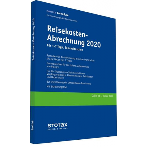 Reisekosten-Abrechnung 2020, für 1-7 Tage, Sammeltaschen