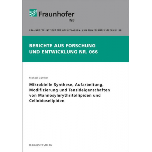 Michael Günther - Mikrobielle Synthese, Aufarbeitung, Modifizierung und Tensideigenschaften von Mannosylerythritollipiden und Cellobioselipiden.