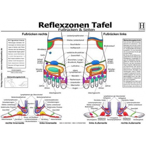 Fussreflexzonen Tafel - Fussrücken & Seiten - A3 (laminiert)