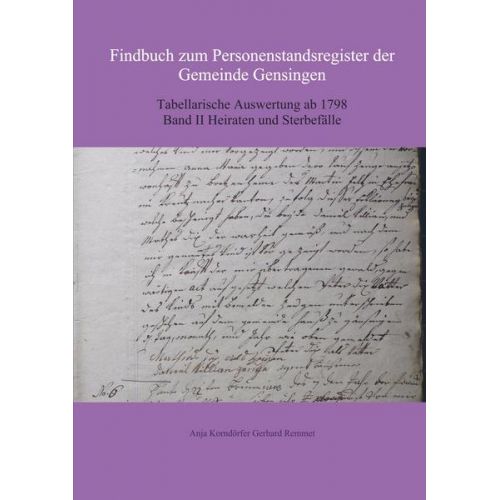 Anja Korndörfer Gerhard Remmet - Findbuch zum Personenstandsregister der Gemeinde Gensingen