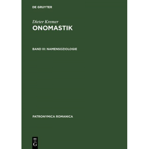 Dieter Kremer - Dieter Kremer: Onomastik / Namensoziologie