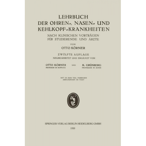 Otto Körner & Karl Grünberg - Lehrbuch der Ohren-, Nasen- und Kehlkopf-Krankheiten