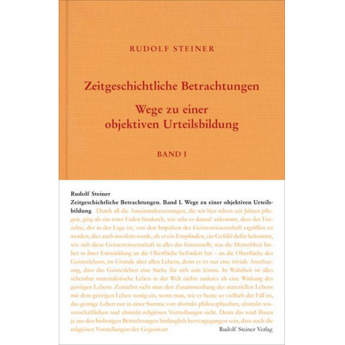 Rudolf Steiner - Zeitgeschichtliche Betrachtungen