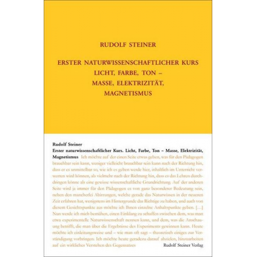 Rudolf Steiner & Rudolf Steiner Nachlassverwaltung - Erster Naturwissenschaftlicher Kurs: Licht, Farbe, Ton - Masse, Elektrizität, Magnetismus