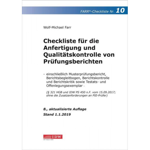 Wolf-Michael Farr - Farr, Checkliste 10 (Prüfungsbericht), 8.A.