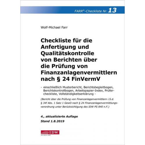 Wolf-Michael Farr - Farr, Checkliste 13 (Finanzanlagenvermittler), 4. A.