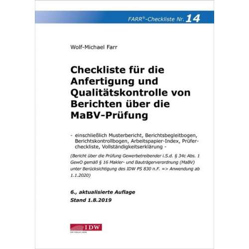 Wolf-Michael Farr - Farr, Checkliste 14 (Berichte MaBV-Prüfung), 6.A.