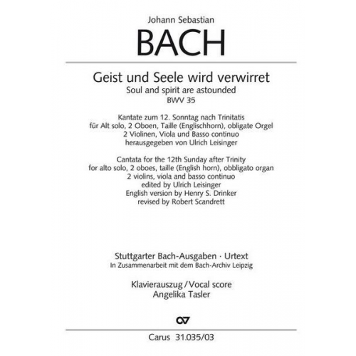 Johann Sebastian Bach - Geist und Seele wird verwirret (Klavierauszug)