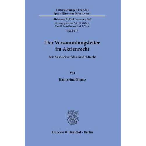 Katharina Niemz - Der Versammlungsleiter im Aktienrecht.