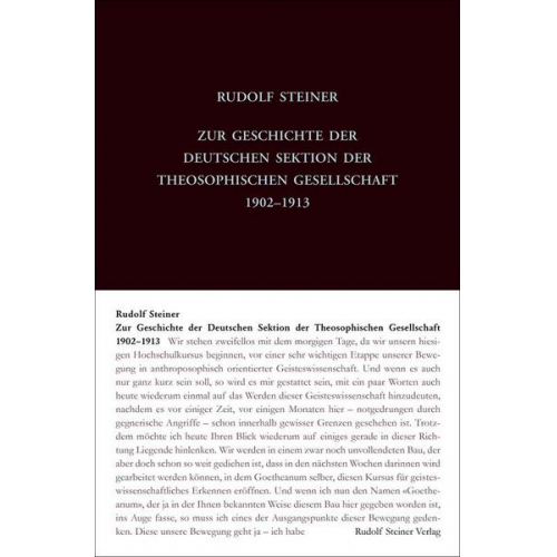 Rudolf Steiner - Zur Geschichte der Deutschen Sektion der Theosophischen Gesellschaft 1902–1913