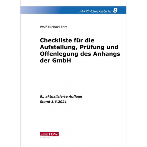 Wolf-Michael Farr - Farr, Checkliste 8 (Anhang der GmbH), 8. A.