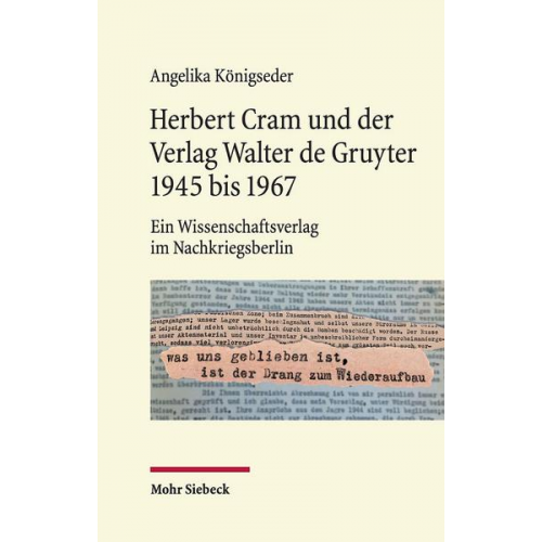 Angelika Königseder - Herbert Cram und der Verlag Walter de Gruyter 1945 bis 1967