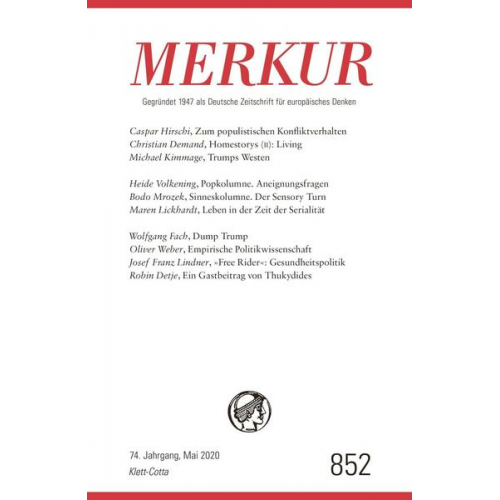 MERKUR Gegründet 1947 als Deutsche Zeitschrift für europäisches Denken - 2020-05