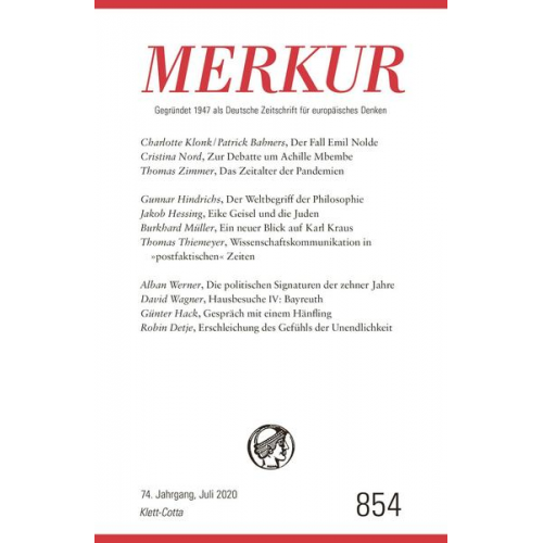 MERKUR Gegründet 1947 als Deutsche Zeitschrift für europäisches Denken - 2020-07