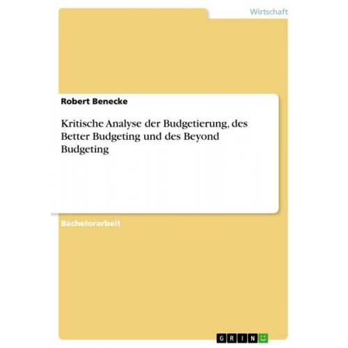 Robert Benecke - Kritische Analyse der Budgetierung, des Better Budgeting und des Beyond Budgeting