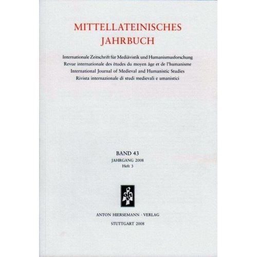 Mittellateinisches Jahrbuch. Internationale Zeitschrift für Mediävistik und Humanismusforschung