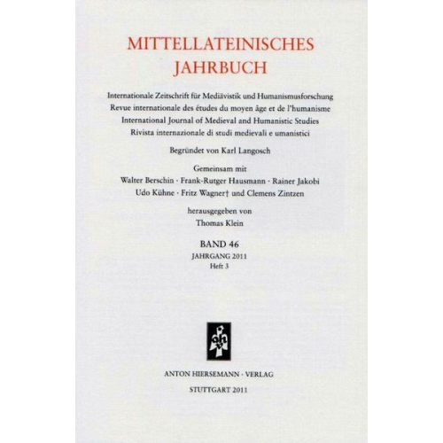 Mittellateinisches Jahrbuch. Internationale Zeitschrift für Mediävistik und Humanismusforschung