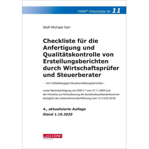 Wolf-Michael Farr - Farr, Checkliste 11 (Erstellungsberichte) 4. Aufl.