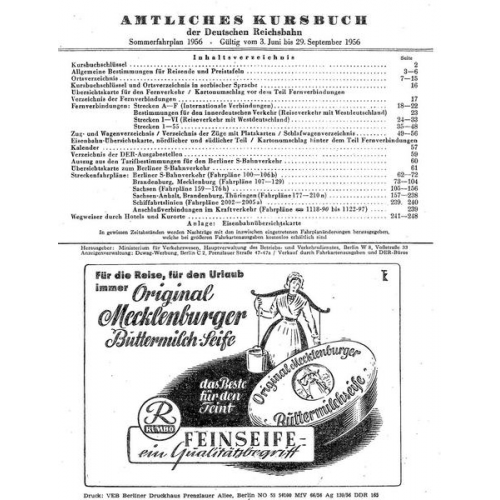 Kursbuch der Deutschen Reichsbahn - Sommerfahrplan 1956