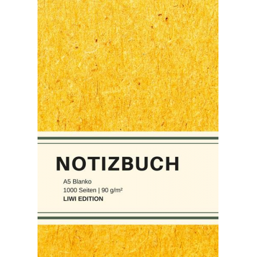 Notizbuch A5 & Notebook A5 - Dickes Notizbuch 1000 Seiten - A5 blanko - Hardcover gelb mit Leseband - weißes Papier 90g/m² -