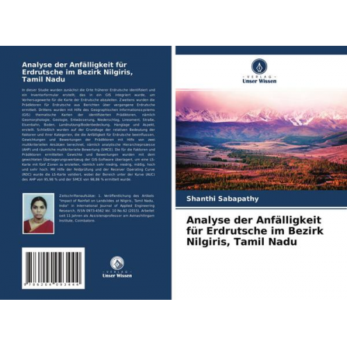 Shanthi Sabapathy - Analyse der Anfälligkeit für Erdrutsche im Bezirk Nilgiris, Tamil Nadu